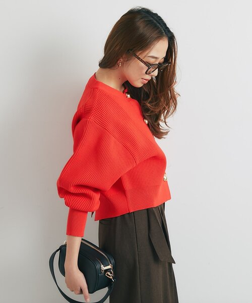 un dix cors(アンディコール)の「《オンオフ活躍》ビッグ釦柄切替バルーンカーディガン(ニット/セーター・レディース・オレンジ/アイボリー/ブラック・FREE)」の22枚目の写真