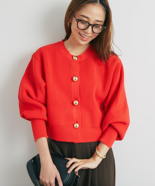 un dix cors(アンディコール)の「《オンオフ活躍》ビッグ釦柄切替バルーンカーディガン(ニット/セーター・レディース・オレンジ/アイボリー/ブラック・FREE)」の20枚目の写真