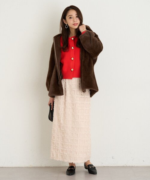 un dix cors(アンディコール)の「《オンオフ活躍》ビッグ釦柄切替バルーンカーディガン(ニット/セーター・レディース・オレンジ/アイボリー/ブラック・FREE)」の12枚目の写真