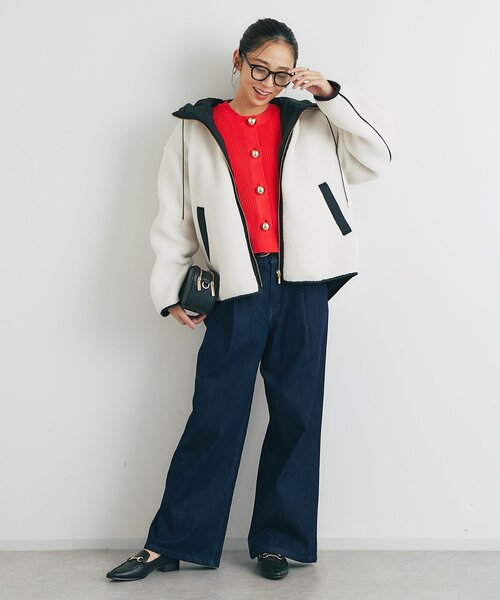 un dix cors(アンディコール)の「《オンオフ活躍》ビッグ釦柄切替バルーンカーディガン(ニット/セーター・レディース・オレンジ/アイボリー/ブラック・FREE)」の8枚目の写真