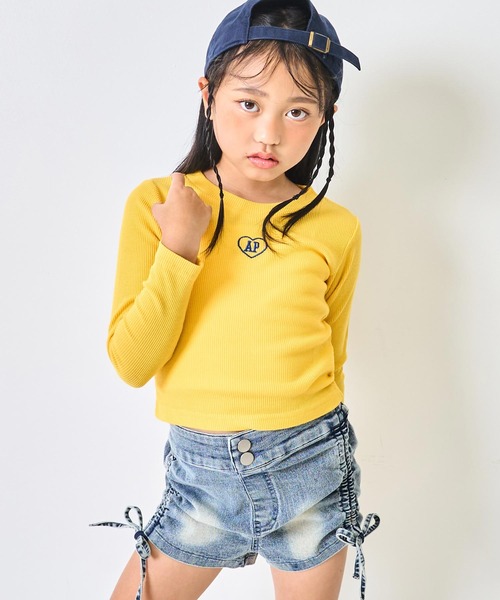 ANAP kids(アナップキッズ)の「刺繍ハートロゴ リブトップス【ジュニアお揃い】(Tシャツ/カットソー・キッズ・ブラック/イエロー/ブラック×ホワイト/ホワイト/ピンク・130/120/110)」の5枚目の写真