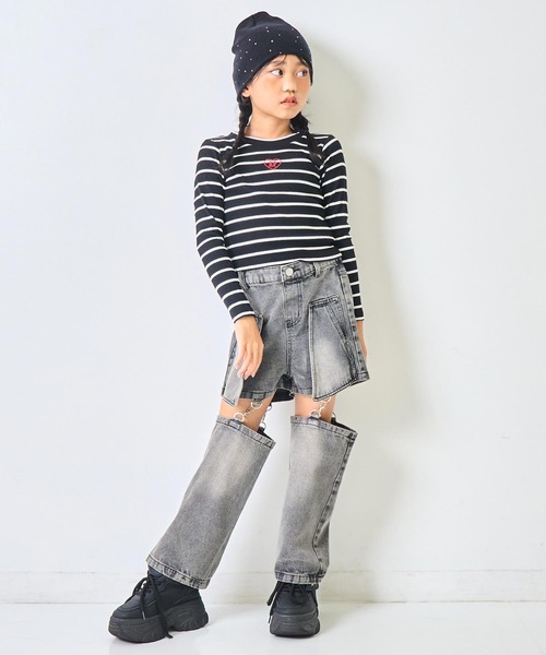 ANAP kids(アナップキッズ)の「刺繍ハートロゴ リブトップス【ジュニアお揃い】(Tシャツ/カットソー・キッズ・ブラック/イエロー/ブラック×ホワイト/ホワイト/ピンク・130/120/110)」の16枚目の写真