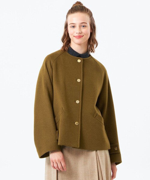 MACKINTOSH PHILOSOPHY（ﾏｯｷﾝﾄｯｼｭ ﾌｨﾛｿﾌｨｰ）の「【WELBURY NO COLLAR SHORT（ウェルベリーノーカラーショート）】ウールメルトン製（ノーカラーコート・レディース・オフホワイト/ブルー系その他3/チャコールグレー/ブラウン/ダークネイビー・38/36）」の4枚目の写真