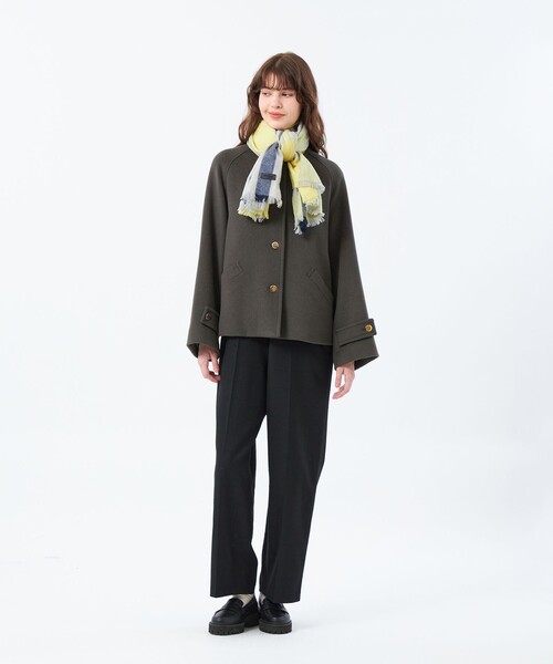 MACKINTOSH PHILOSOPHY（ﾏｯｷﾝﾄｯｼｭ ﾌｨﾛｿﾌｨｰ）の「【WELBURY NO COLLAR SHORT（ウェルベリーノーカラーショート）】ウールメルトン製（ノーカラーコート・レディース・オフホワイト/ブルー系その他3/チャコールグレー/ブラウン/ダークネイビー・38/36）」の8枚目の写真