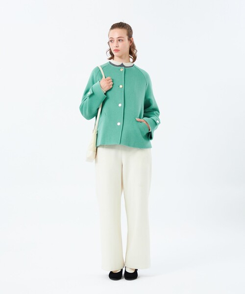 MACKINTOSH PHILOSOPHY（ﾏｯｷﾝﾄｯｼｭ ﾌｨﾛｿﾌｨｰ）の「【WELBURY NO COLLAR SHORT（ウェルベリーノーカラーショート）】ウールメルトン製（ノーカラーコート・レディース・オフホワイト/ブルー系その他3/チャコールグレー/ブラウン/ダークネイビー・38/36）」の9枚目の写真