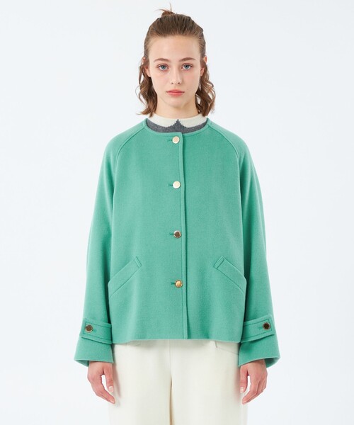 MACKINTOSH PHILOSOPHY（ﾏｯｷﾝﾄｯｼｭ ﾌｨﾛｿﾌｨｰ）の「【WELBURY NO COLLAR SHORT（ウェルベリーノーカラーショート）】ウールメルトン製（ノーカラーコート・レディース・オフホワイト/ブルー系その他3/チャコールグレー/ブラウン/ダークネイビー・38/36）」の12枚目の写真