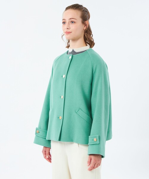 MACKINTOSH PHILOSOPHY（ﾏｯｷﾝﾄｯｼｭ ﾌｨﾛｿﾌｨｰ）の「【WELBURY NO COLLAR SHORT（ウェルベリーノーカラーショート）】ウールメルトン製（ノーカラーコート・レディース・オフホワイト/ブルー系その他3/チャコールグレー/ブラウン/ダークネイビー・38/36）」の13枚目の写真