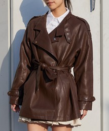 ROOPTOKYO（ループトウキョウ）の「Faux Leather Double-Breasted Trench Coat / フェイクレザー 比翼仕立て トレンチコート（トレンチコート）」