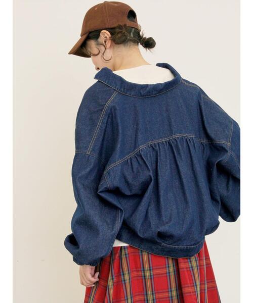Samansa Mos2（サマンサ モスモス）の「デニム/スエードアソートジャケット（ノーカラージャケット・レディース・ネイビー/キャメル/ブルー・F）」の5枚目の写真