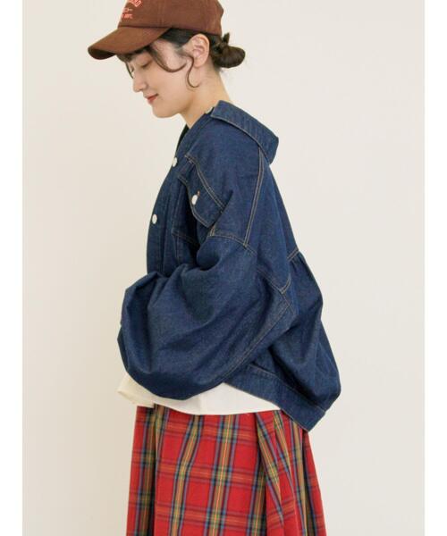 Samansa Mos2（サマンサ モスモス）の「デニム/スエードアソートジャケット（ノーカラージャケット・レディース・ネイビー/キャメル/ブルー・F）」の6枚目の写真