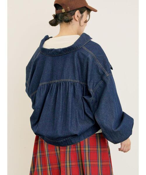 Samansa Mos2（サマンサ モスモス）の「デニム/スエードアソートジャケット（ノーカラージャケット・レディース・ネイビー/キャメル/ブルー・F）」の7枚目の写真