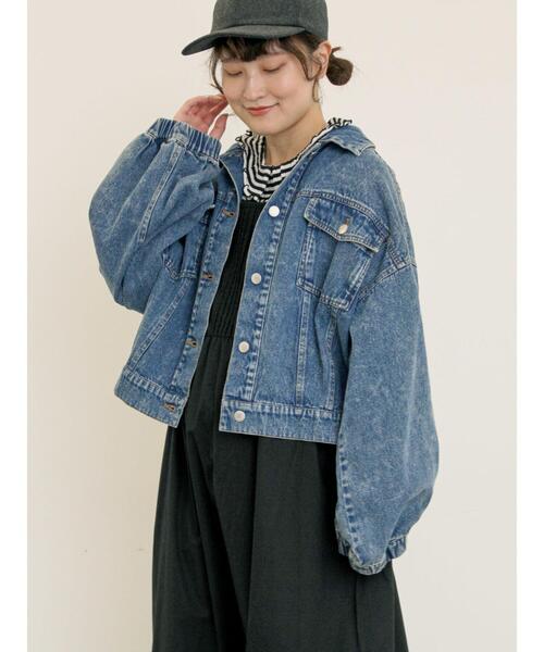 Samansa Mos2（サマンサ モスモス）の「デニム/スエードアソートジャケット（ノーカラージャケット・レディース・ネイビー/キャメル/ブルー・F）」の13枚目の写真
