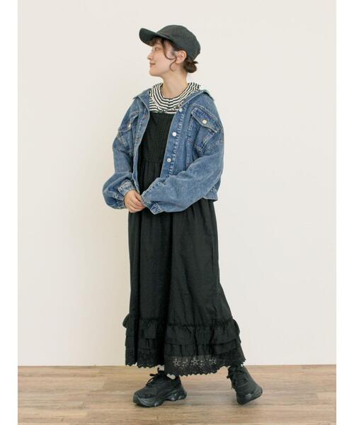 Samansa Mos2（サマンサ モスモス）の「デニム/スエードアソートジャケット（ノーカラージャケット・レディース・ネイビー/キャメル/ブルー・F）」の17枚目の写真