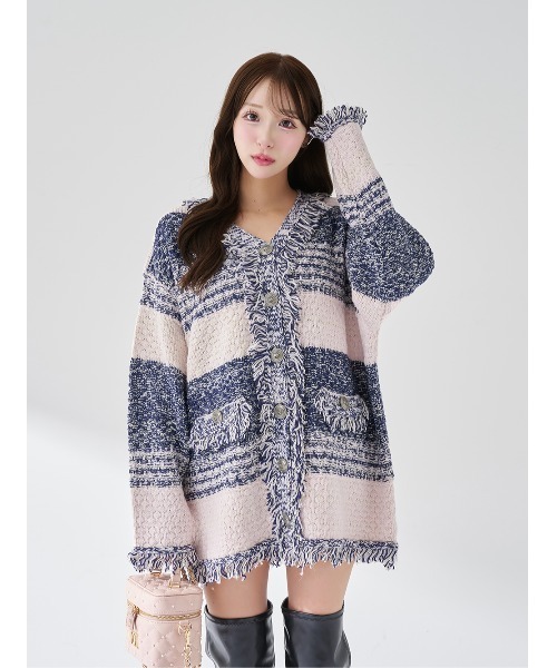 新品未開封ダーリッチ darich ツイードボーダーニットカーディガン ツイードボーダーニットカーディガン（カーディガン/ボレロ