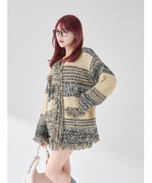 Darich（ダーリッチ）の「ツイードボーダーニットカーディガン