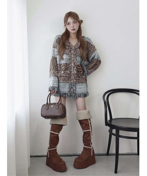 ツイードボーダーニットカーディガン（カーディガン/ボレロ