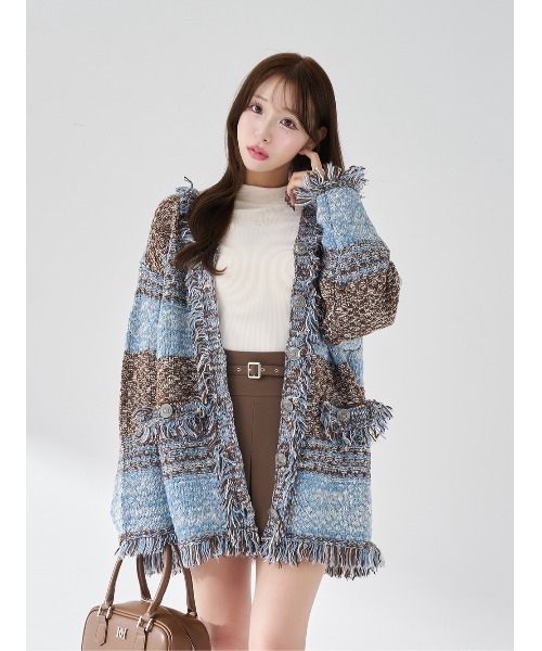ツイードボーダーニットカーディガン（カーディガン/ボレロ