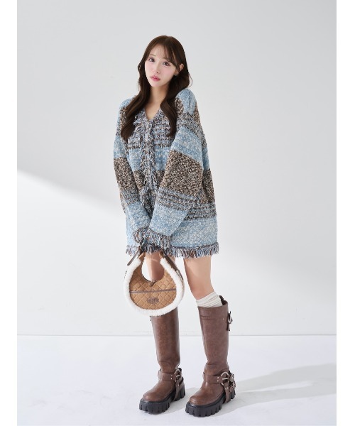 ツイードボーダーニットカーディガン（カーディガン/ボレロ