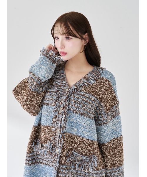 ツイードボーダーニットカーディガン（カーディガン/ボレロ）｜Darich