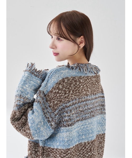 新品未開封ダーリッチ darich ツイードボーダーニットカーディガン ツイードボーダーニットカーディガン（カーディガン/ボレロ