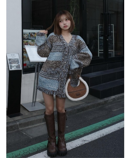 【新品】ツイードボーダーニットカーディガン　ダーリッチ　Darich ダーリッチ Darich ツイードボーダーニットカーディガン