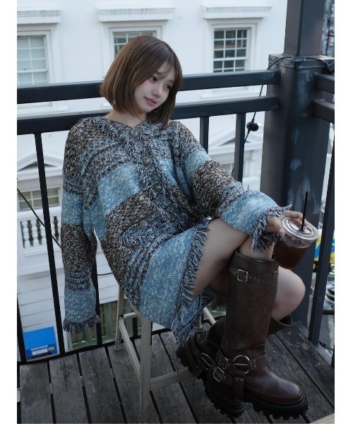 新品未開封ダーリッチ darich ツイードボーダーニットカーディガン ツイードボーダーニットカーディガン（カーディガン/ボレロ