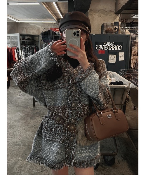 ツイードボーダーニットカーディガン（カーディガン/ボレロ）｜Darich