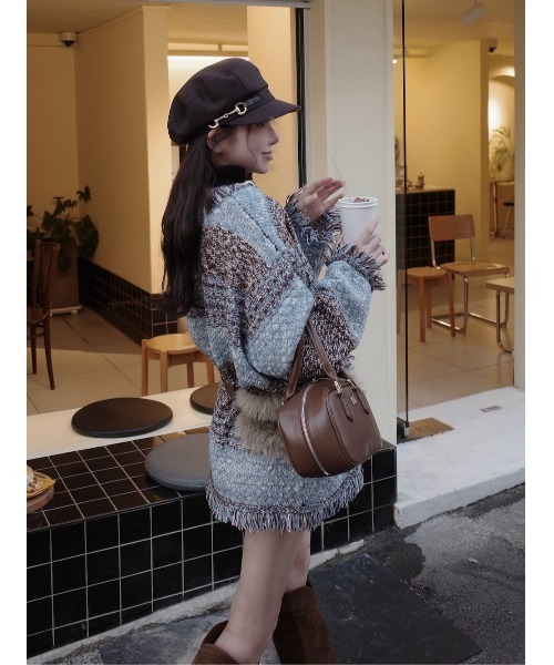 【新品】ツイードボーダーニットカーディガン　ダーリッチ　Darich ツイードボーダーニットカーディガン（カーディガン/ボレロ