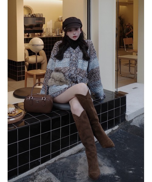 新品未開封ダーリッチ darich ツイードボーダーニットカーディガン ダーリッチ Darich ツイードボーダーニットカーディガン （サックス