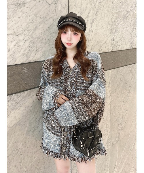 新品未開封ダーリッチ darich ツイードボーダーニットカーディガン ツイードボーダーニットカーディガン（カーディガン/ボレロ