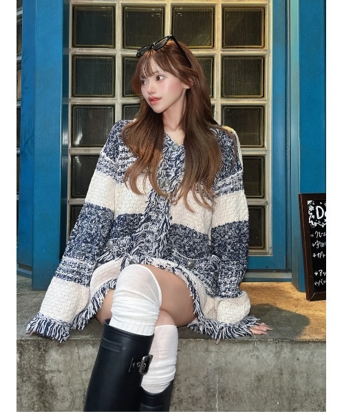 darich ツイードボーダーニットカーディガン YEL ダーリッチ Darich ツイードボーダーニットカーディガン