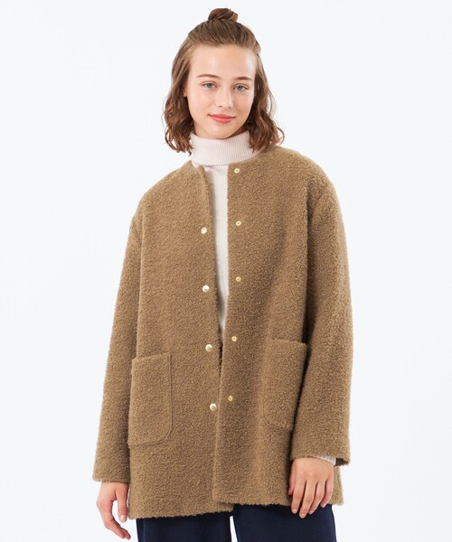 MACKINTOSH PHILOSOPHY（ﾏｯｷﾝﾄｯｼｭ ﾌｨﾛｿﾌｨｰ）の「【HESSLE MIDDLE COAT（ヘスルミドルコート）】（ノーカラーコート・レディース・ブラウン系その他4/グリーン/ホワイト系その他/ベージュ/グレー系その他2・38/36/34）」の2枚目の写真