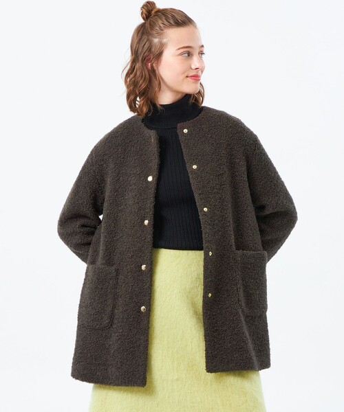 MACKINTOSH PHILOSOPHY（ﾏｯｷﾝﾄｯｼｭ ﾌｨﾛｿﾌｨｰ）の「【HESSLE MIDDLE COAT（ヘスルミドルコート）】（ノーカラーコート・レディース・ブラウン系その他4/グリーン/ホワイト系その他/ベージュ/グレー系その他2・38/36/34）」の4枚目の写真