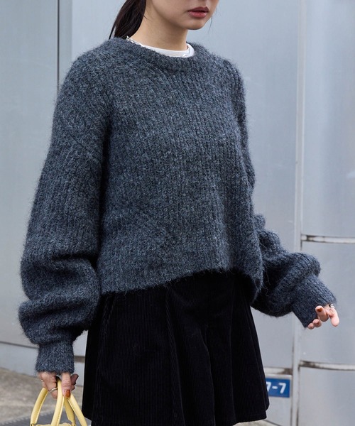 lawgy ミニバルーンスリーブミックスニット ブラック バルキーニットレッグウォーマー(ソックス)｜FASHION GOODS｜LILY