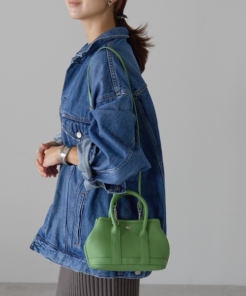 &MARKS(アンドマークス)の「H9【PUレザー・9カラー】2WAYミニバッグ(ハンドバッグ・レディース・グリーン/ライトピンク/グレイッシュベージュ/ブラック/イエロー/ライトブルー/ホワイト×ブラック/ホワイト/ホワイト×ブラウン・FREE)」の2枚目の写真