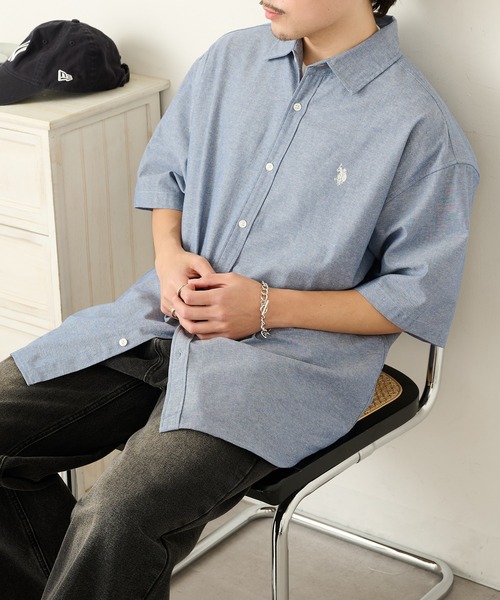 U.S. POLO ASSN.（ユーエスポロアッスン）の「【U.S. POLO ASSN.】ワンポイント刺繍 半袖 オーバーサイズシャツ（シャツ/ブラウス・メンズ・グレー/インディゴブルー/ベージュ/ブラック/ホワイト/ライトグリーン/ブルー・M/L/XL）」の6枚目の写真