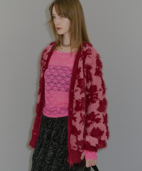 yae（ヤエ）の「2way flower feather cardigan／2ウェイフラワーフェザーニットカーディガン（カーディガン/ボレロ・レディース・レッド/ブラウン/ライトブルー・FREE）」の19枚目の写真