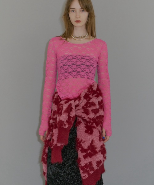 yae（ヤエ）の「2way flower feather cardigan／2ウェイフラワーフェザーニットカーディガン（カーディガン/ボレロ・レディース・レッド/ブラウン/ライトブルー・FREE）」の20枚目の写真