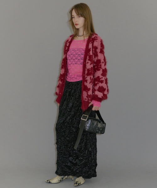 yae（ヤエ）の「2way flower feather cardigan／2ウェイフラワーフェザーニットカーディガン（カーディガン/ボレロ・レディース・レッド/ブラウン/ライトブルー・FREE）」の7枚目の写真