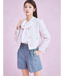 希少　美品　45rpm ウール混紡 ピンク系ジャケット フリンジ仕上げ ジャケット/アウター（ピンク/桃色系・フリンジ）ファッション