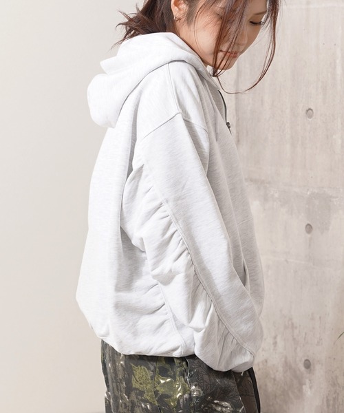 1111clothing(ワンフォークロージング)の「バルーンスリーブ ボックス ジップパーカー / Balloon Sleeve Box Zip Hoodie(パーカー・メンズ・ブラック/アッシュ/ダークブラウン・M/L)」の3枚目の写真