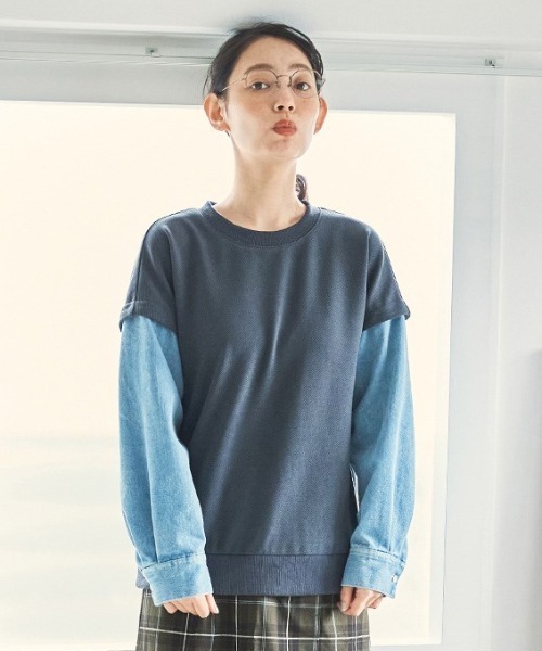 and myera(アンド マイラ)の「and myera 着合わせ風デニムトップス(その他トップス・レディース・ブルー系その他・L/LL/M)」の1枚目の写真
