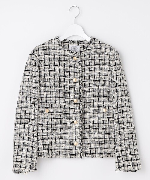 J.PRESS Ladies（J.プレス レディス）の「ファニーツイード ジャケット（ノーカラージャケット・レディース・ベージュ系5/ネイビー系5・XS）」の9枚目の写真