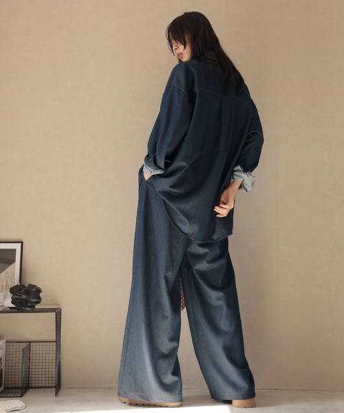 Ulysses（ユリシス）の「【セットアップ】オーバーシャツジャケット＆ワイドパンツwithベルトスカーフ（セットアップ・レディース・ネイビー/ブラウン・F）」の13枚目の写真