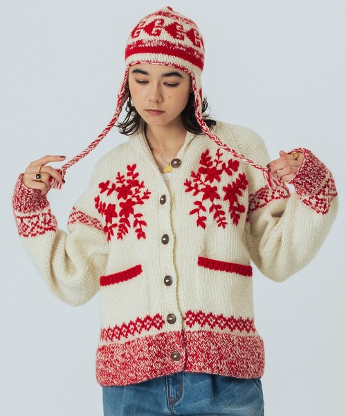 ROSE BUD（ローズバッド）の「(CREOLME)NEPAL KNIT CARDIGAN（カーディガン/ボレロ・レディース・ブラウン/オフホワイト・ONE SIZE）」の3枚目の写真