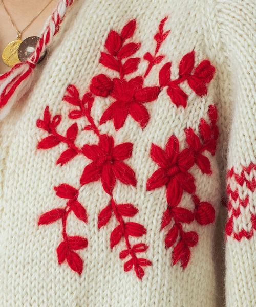 ROSE BUD（ローズバッド）の「(CREOLME)NEPAL KNIT CARDIGAN（カーディガン/ボレロ・レディース・ブラウン/オフホワイト・ONE SIZE）」の6枚目の写真