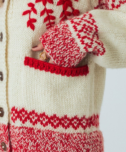 ROSE BUD（ローズバッド）の「(CREOLME)NEPAL KNIT CARDIGAN（カーディガン/ボレロ・レディース・ブラウン/オフホワイト・ONE SIZE）」の8枚目の写真