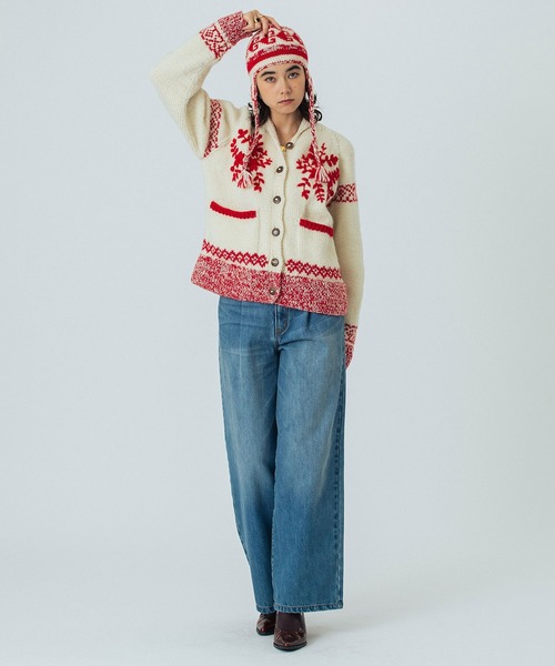 ROSE BUD（ローズバッド）の「(CREOLME)NEPAL KNIT CARDIGAN（カーディガン/ボレロ・レディース・ブラウン/オフホワイト・ONE SIZE）」の10枚目の写真