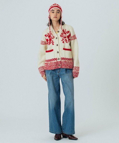 ROSE BUD（ローズバッド）の「(CREOLME)NEPAL KNIT CARDIGAN（カーディガン/ボレロ・レディース・ブラウン/オフホワイト・ONE SIZE）」の12枚目の写真