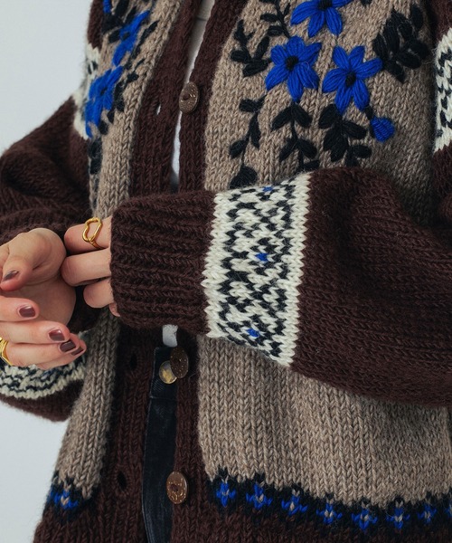 ROSE BUD（ローズバッド）の「(CREOLME)NEPAL KNIT CARDIGAN（カーディガン/ボレロ・レディース・ブラウン/オフホワイト・ONE SIZE）」の21枚目の写真
